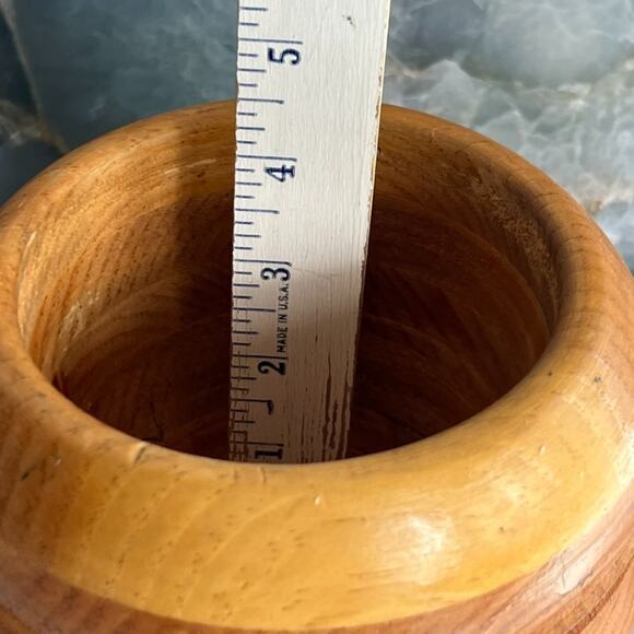 Handcrafted Hand Turned Mortar 6" Wooden Textured Grooves - Picture 8 of 11
